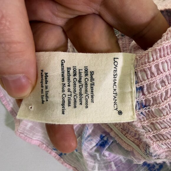 LoveShackFancy Fifi Top Pink Floral Off Shoulder Smocked Blouse Size M - Picture 7 of 9